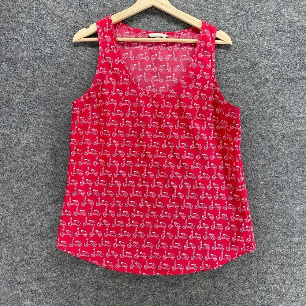 Banana Republic Tank Women M Medium Red Motorbike Print Sleeveless Round Neck
